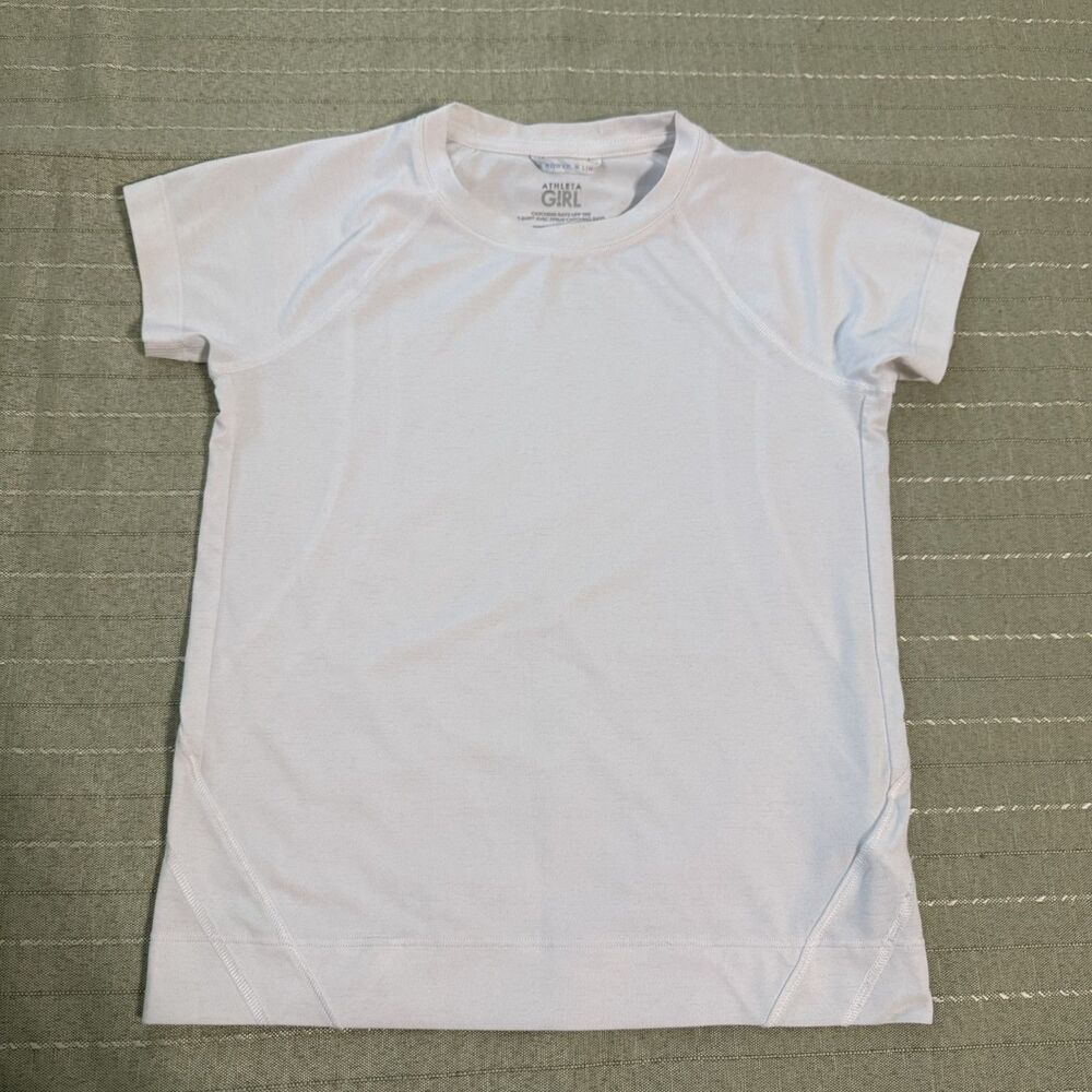 Athleta Girl Girls White Athletic Short Sleeve Shirt Size 7 Great Condition